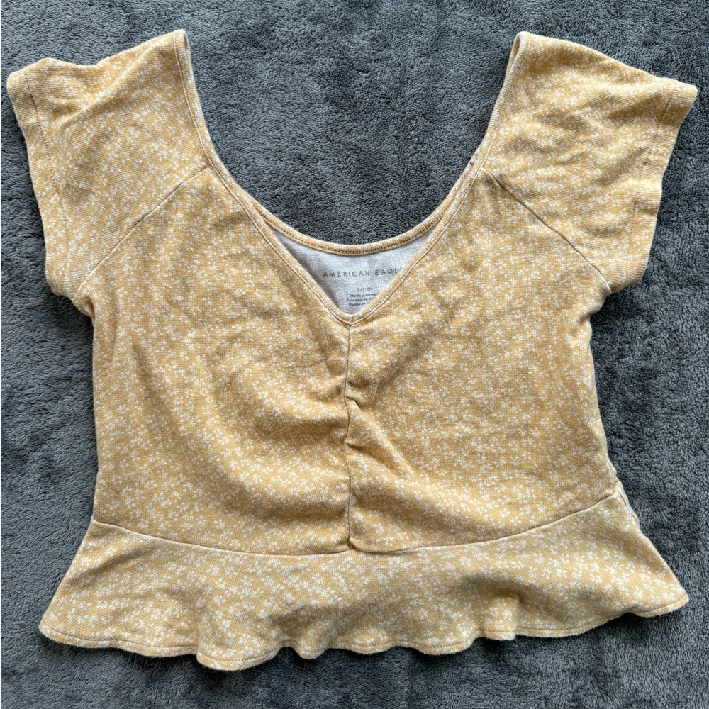 American Eagle Yellow Floral Peplum Crop Top, Size S